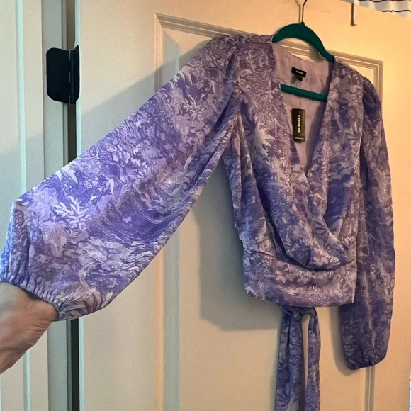 Express Lavender Floral Wrap Blouse - Picture 2 of 2